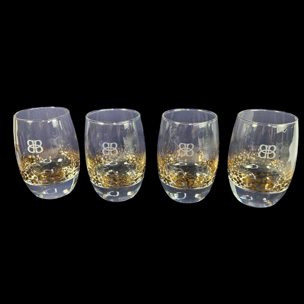 Baileys Irish Cream Low Ball Glasses Set of 4 Barware Gold Dot Confetti READ